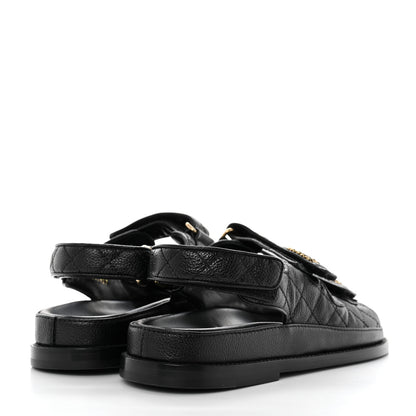 Chanel Grained Calfskin Velcro Dad Sandals 36.5 Black 4 of 9