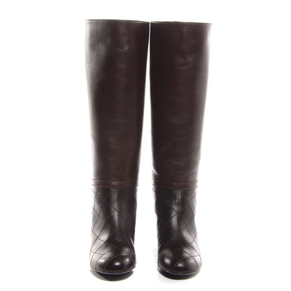 Chanel Leather CC Quilted Knee High Riding Boots 36 Dark Brown 2 of 8