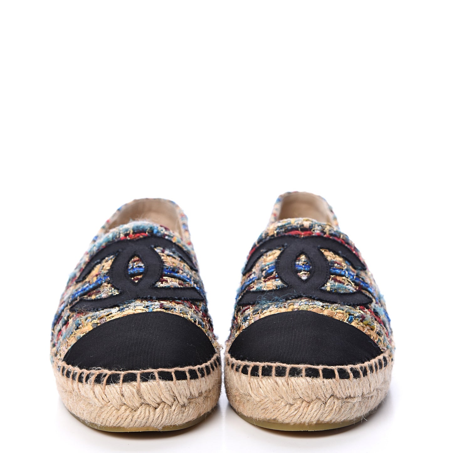 Tweed Grosgrain CC Espadrilles 38 Multicolor