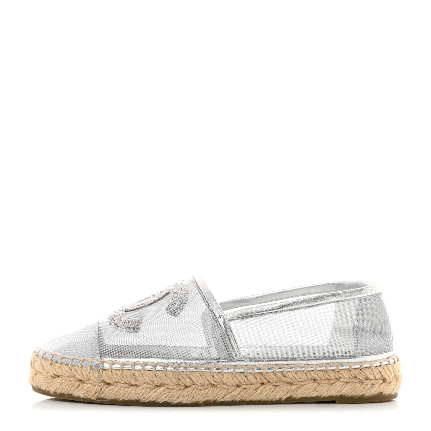 Chanel Mesh Grosgrain CC Espadrilles 35 Silver 1 of 9