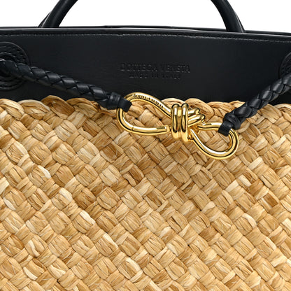 Bottega Veneta Raffia Lambskin Intrecciato Small Andiamo Shoulder Bag Natural Midnight 7 of 9