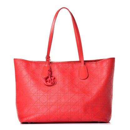 Christian Dior Coated Canvas Cannage Panarea Shopping Tote Red 1 of 17