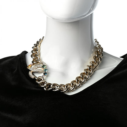 Chanel Chain Crystal Over The Rainbow CC Choker Necklace Gold Multicolor 2 of 5