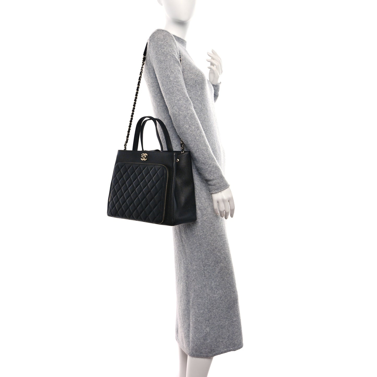 Caviar Quilted Large Business Affinity Shopping Bag Black
