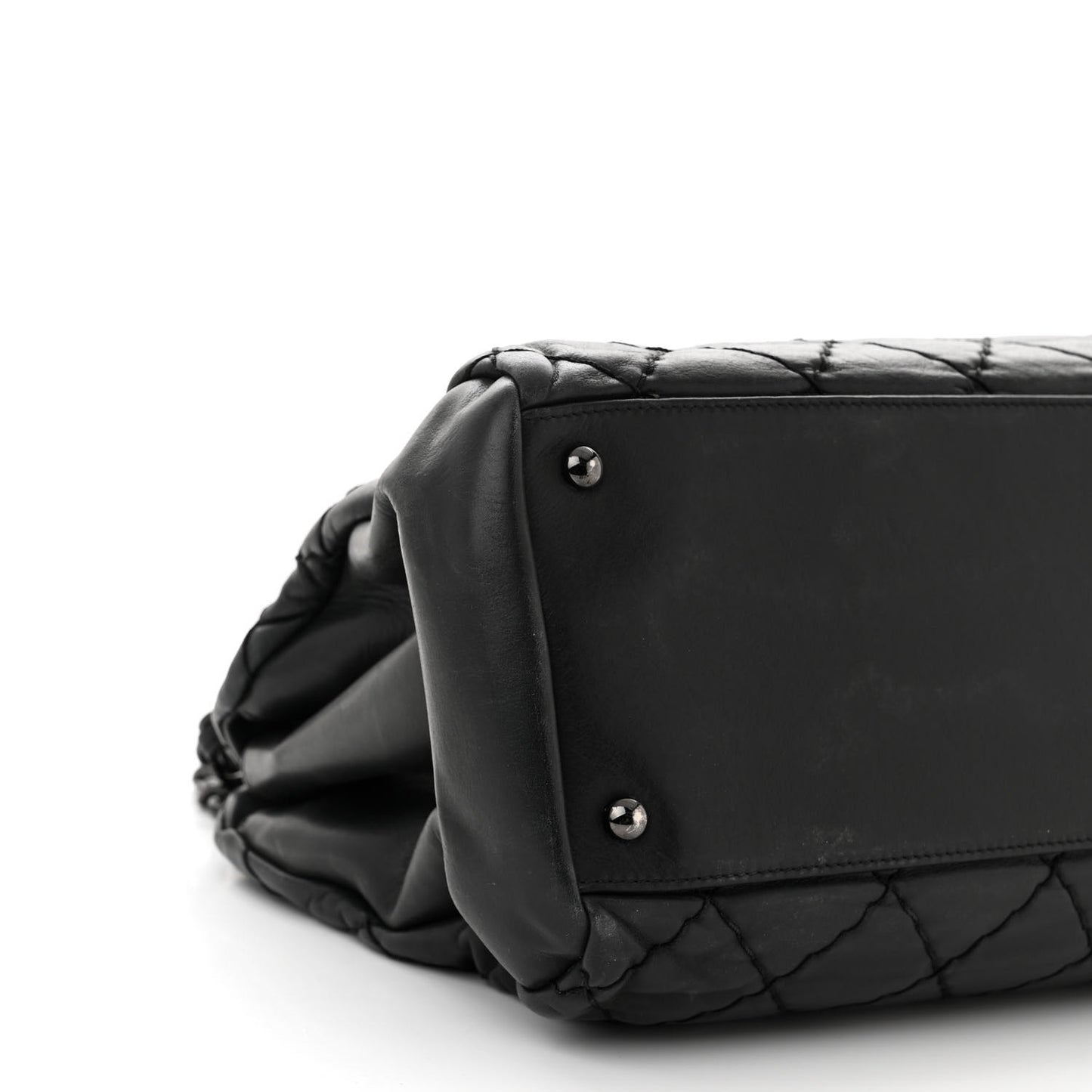 Iridescent Calfskin Large Just Mademoiselle Bowling Bag Black