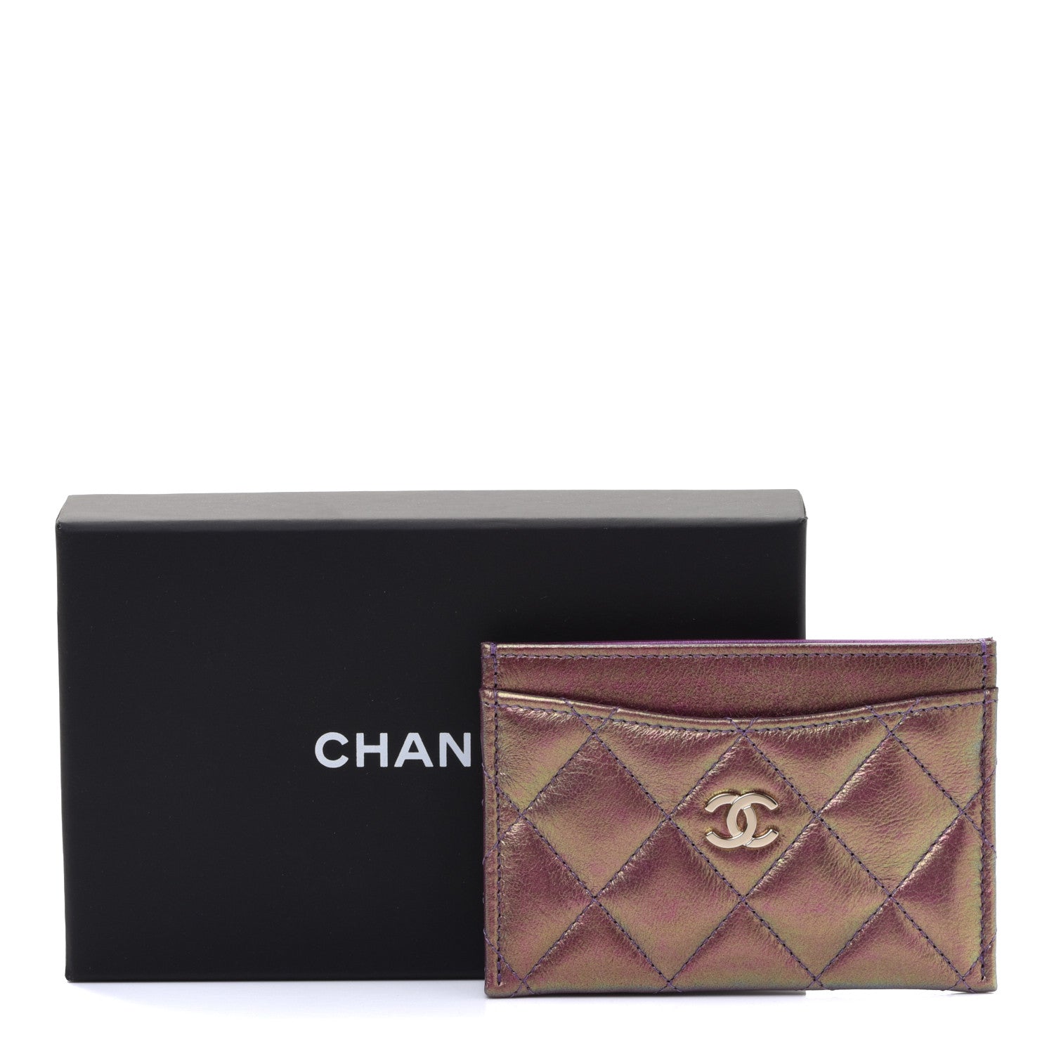 Chanel Iridescent Lambskin Quilted Card Holder Purple 9 of 9