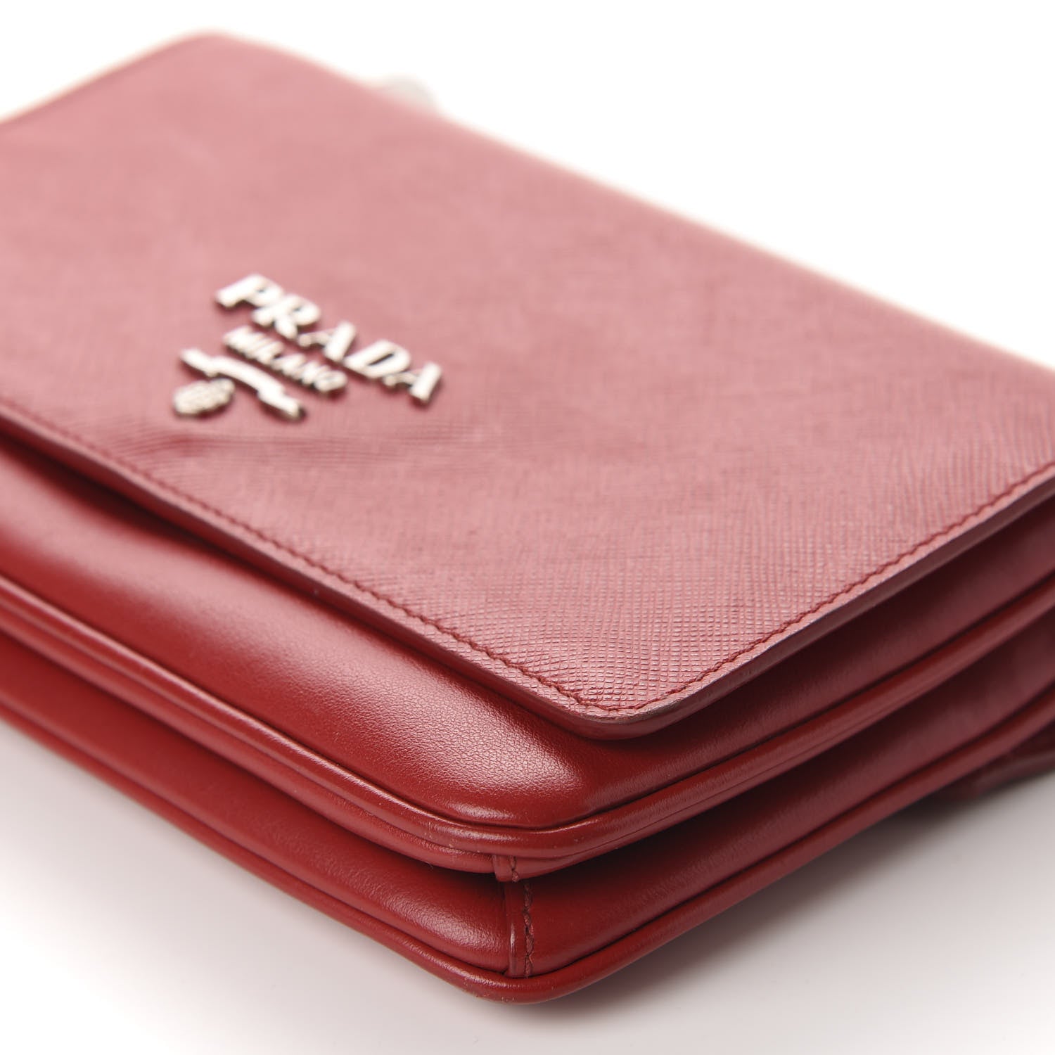 Prada Saffiano Soft Calfskin Chain Crossbody Bag Fuoco 7 of 15