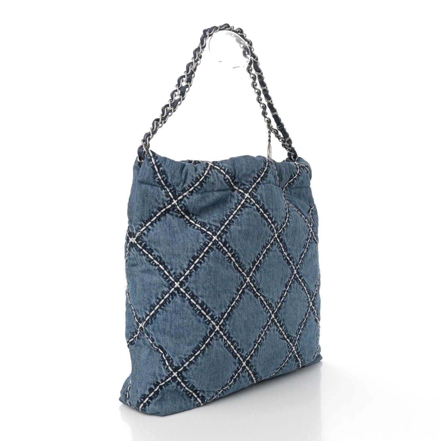 Denim Quilted Stitched Chanel 22 Blue
