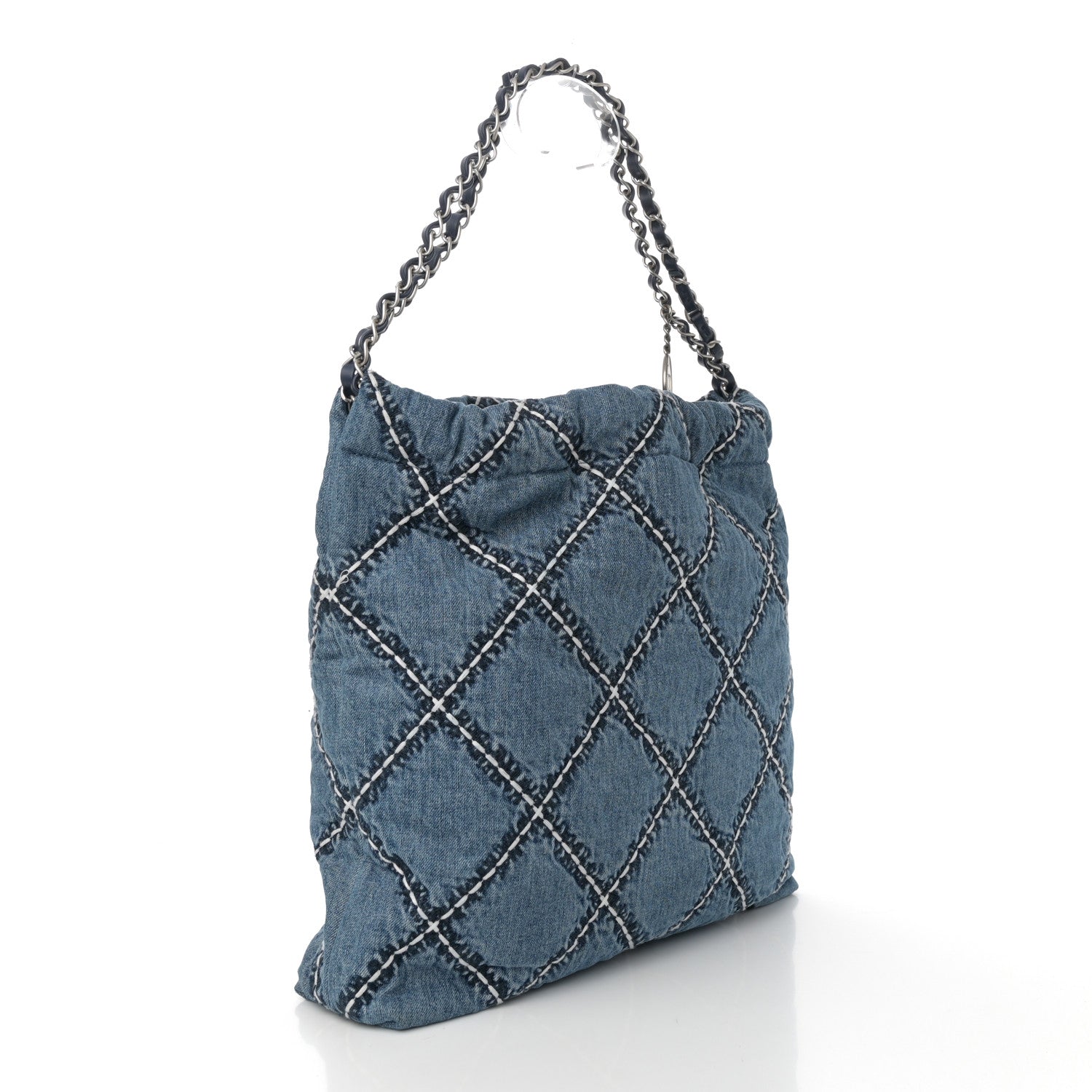 Chanel Denim Quilted Stitched Small Chanel 22 Blue 4 of 11
