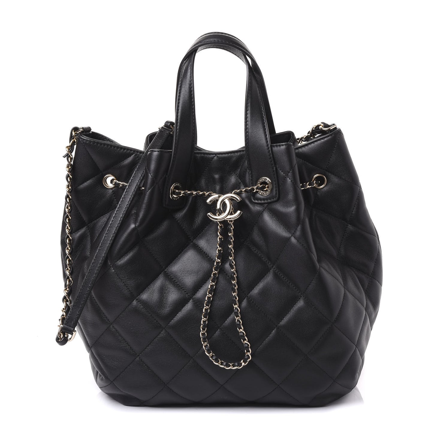Lambskin Quilted CC Dweller Drawstring Tote Black