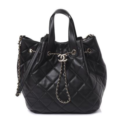 Chanel Lambskin Quilted CC Dweller Drawstring Tote Black 1 of 9