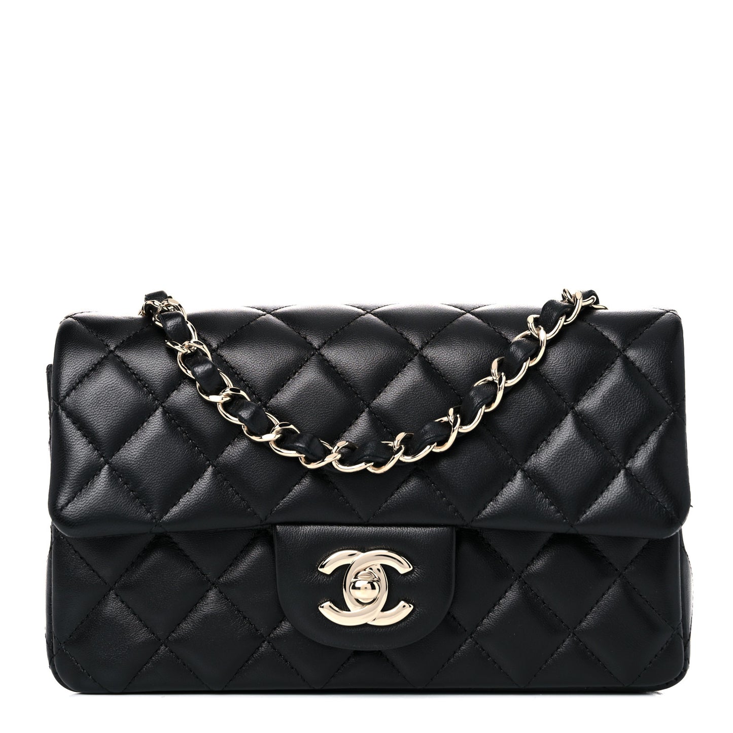 Lambskin Quilted Mini Rectangular Flap Black