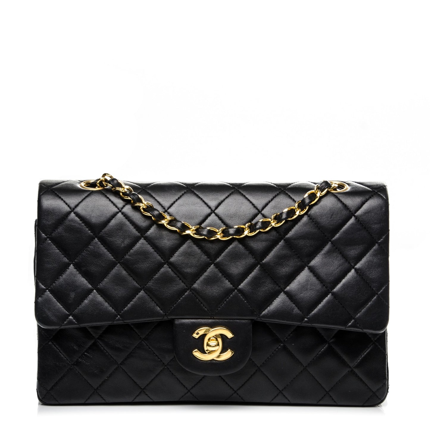 Lambskin Quilted Medium Double Flap Black