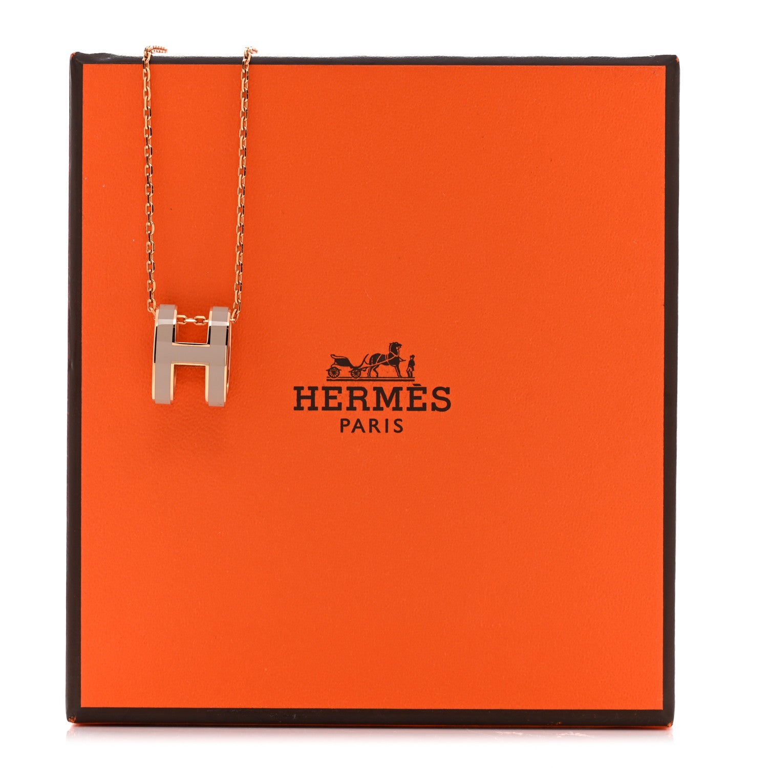 Hermes Lacquered Rose Gold Pop H Pendant Necklace Marron Glace 8 of 8