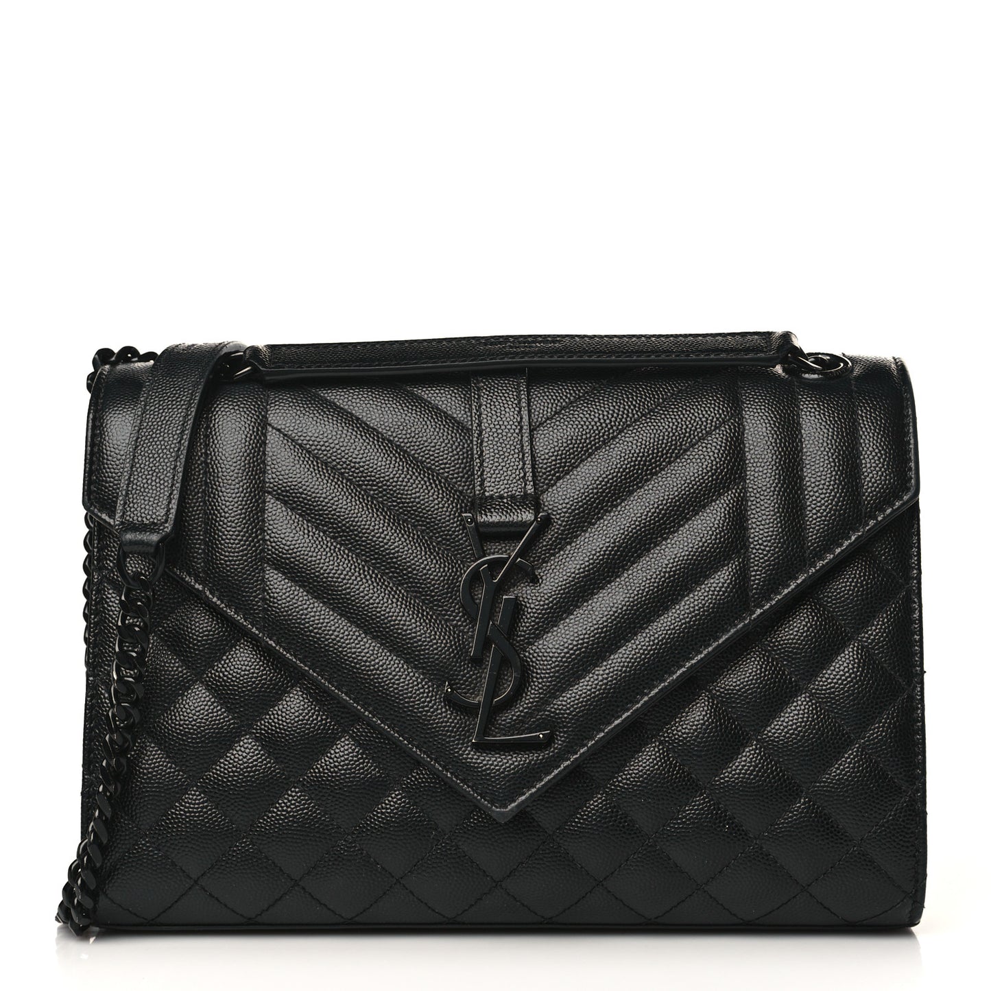 Grain De Poudre Textured Mixed Matelasse Triquilt Medium Monogram Monochrome Satchel Black