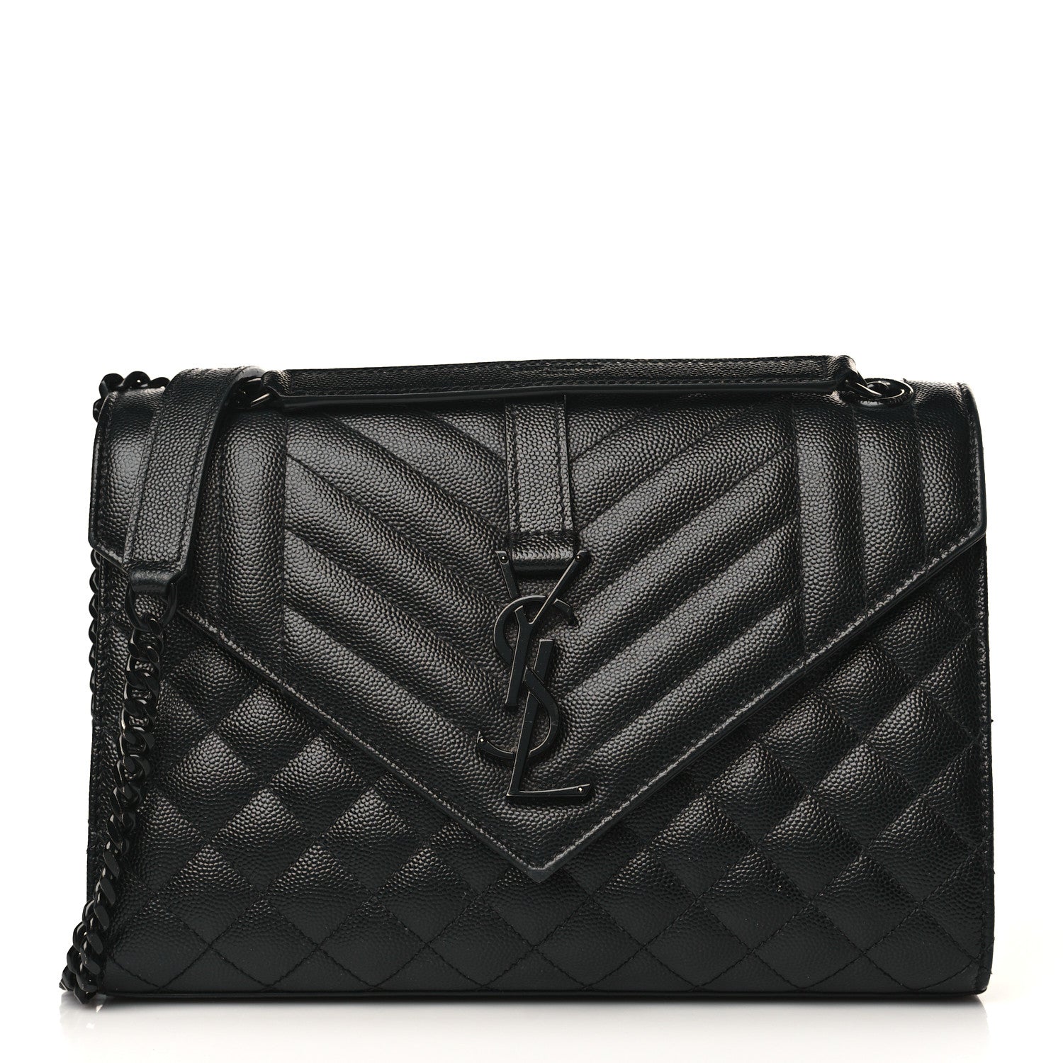 Saint Laurent Grain De Poudre Textured Mixed Matelasse Triquilt Medium Monogram Monochrome Satchel Black 1 of 8