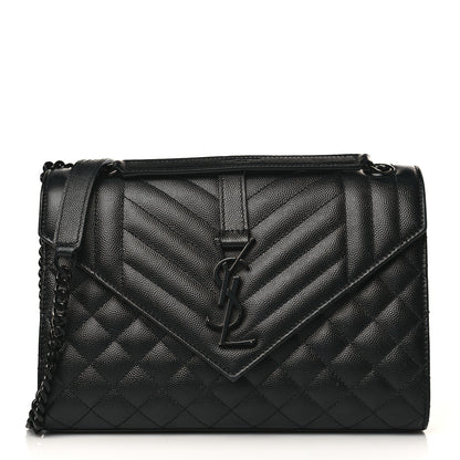 Saint Laurent Grain De Poudre Textured Mixed Matelasse Triquilt Medium Monogram Monochrome Satchel Black 1 of 8