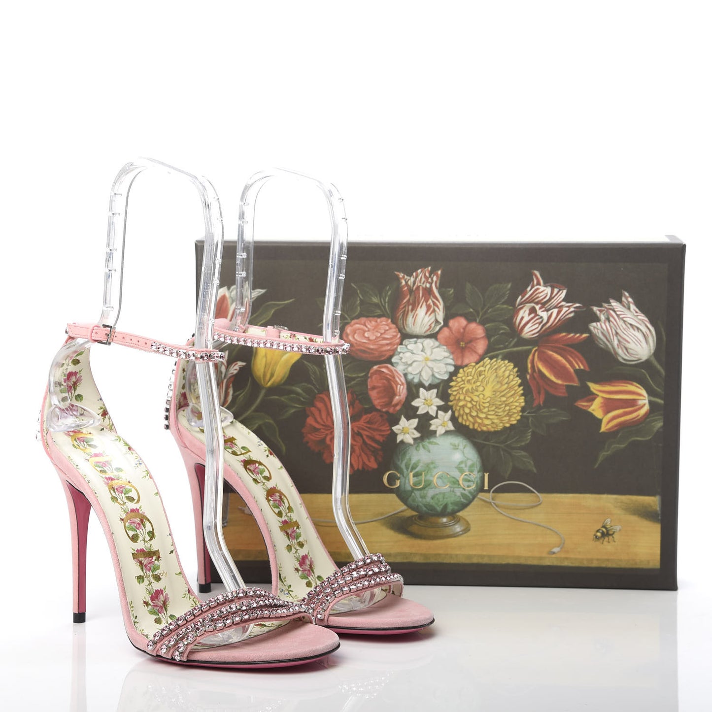Kid Scamosciato Crystal Ankle Strap High Heel Sandals 38.5 Light Rose Light Peonia