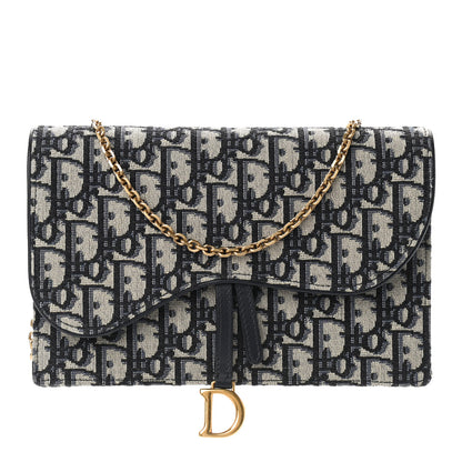 Christian Dior Oblique Saddle Chain Pouch Blue 1 of 8