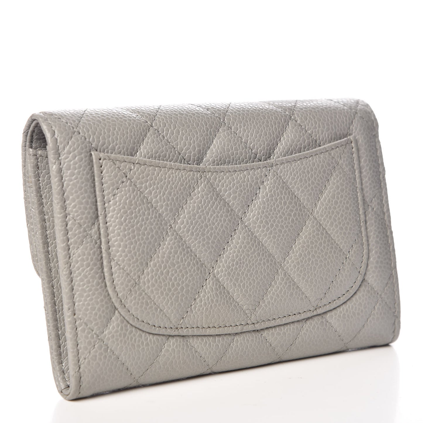 Caviar Quilted Small Flap Wallet Grey