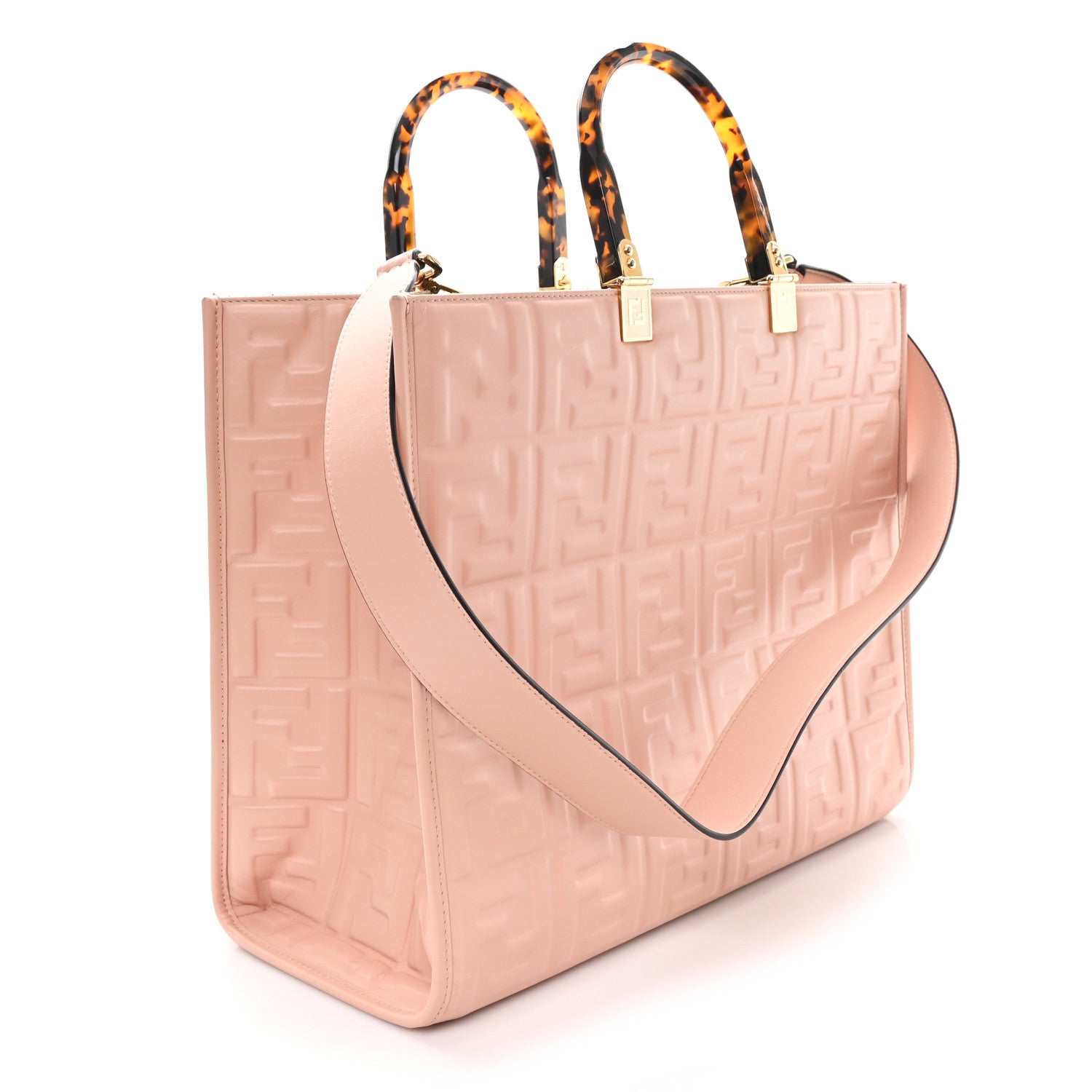 Fendi Vitello Plexiglass FF Embossed Medium Fendi Sunshine Shopper Tote Baby Pink 2 of 10
