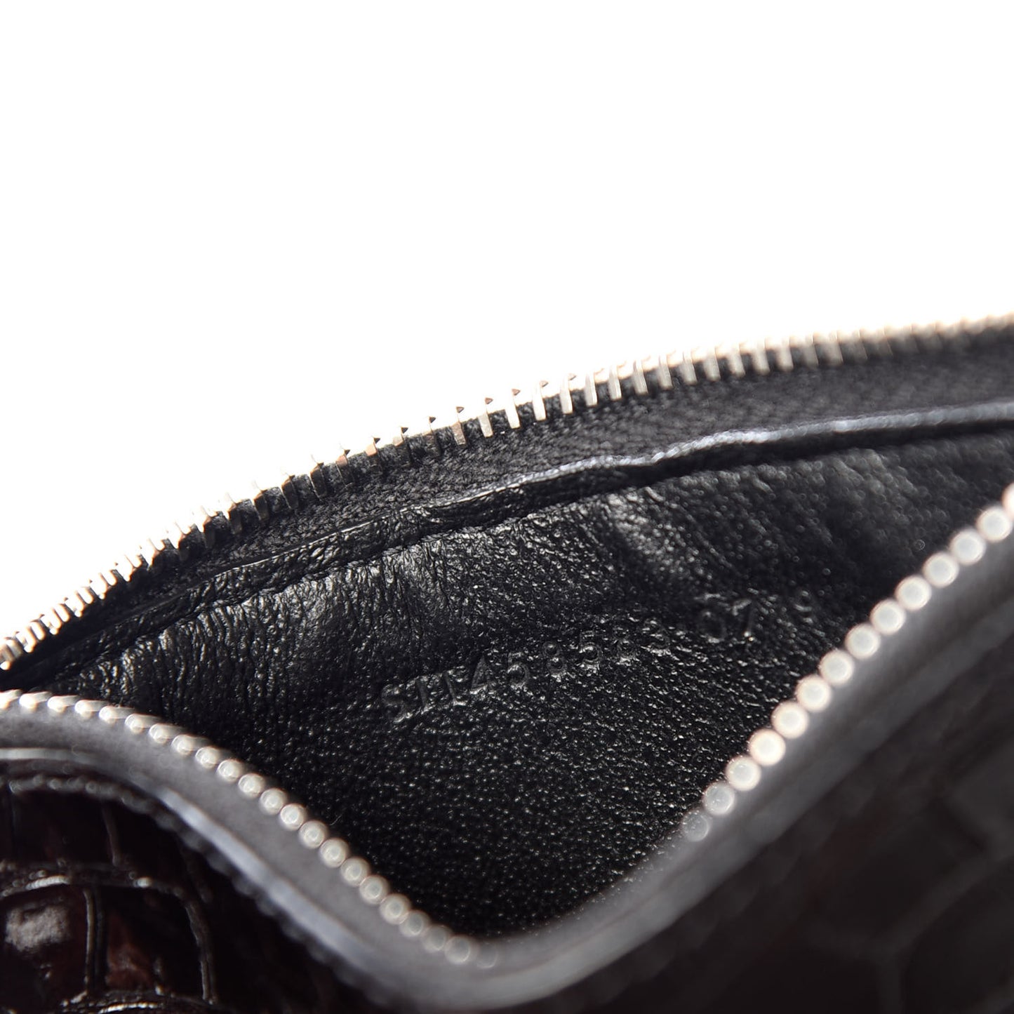 Calfskin Crocodile Embossed 5 Fragments Zip Pouch Card Holder Black