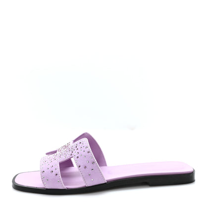 Hermes Suede Goatskin Crystal Oran Sandals 37.5 Violet Amethyste 1 of 9