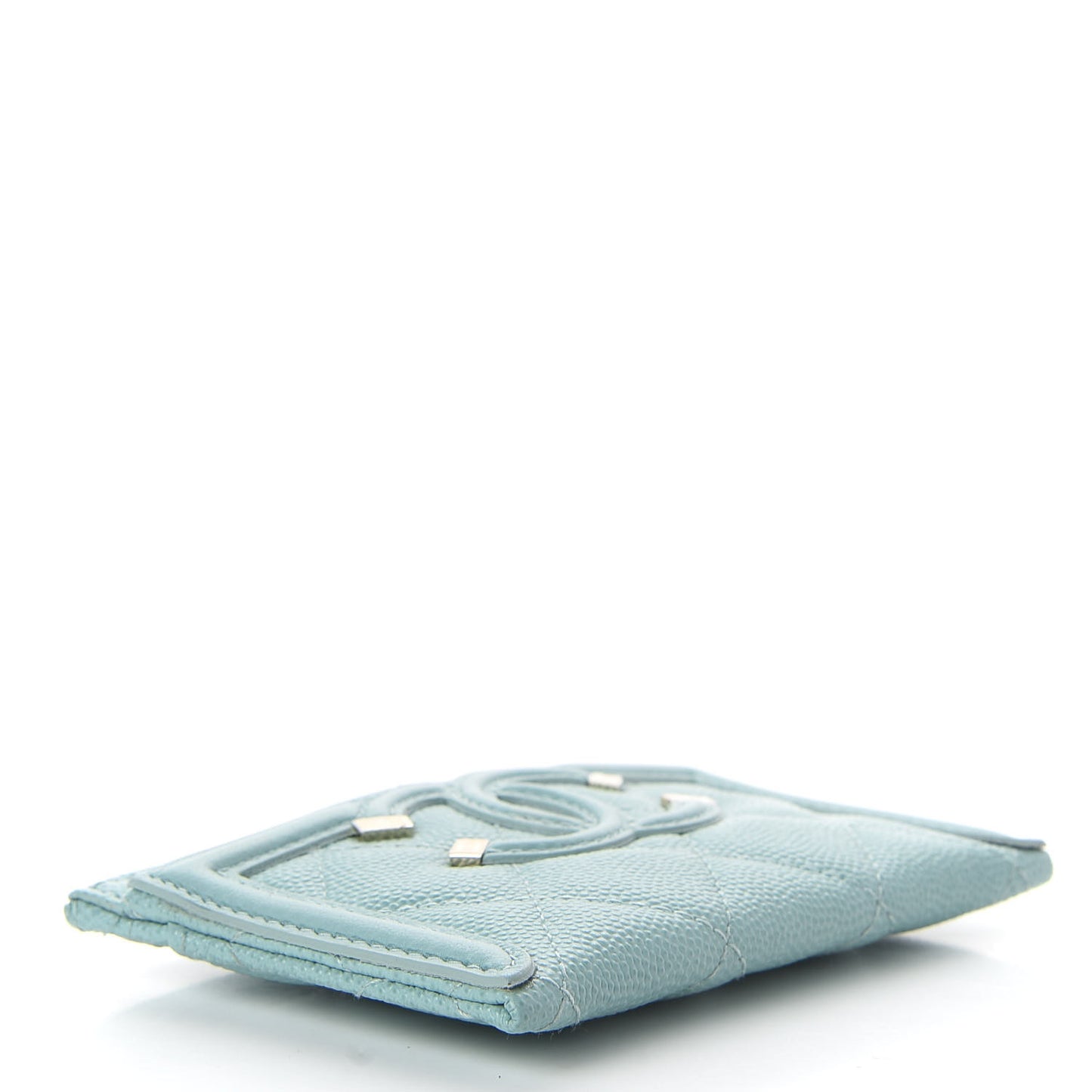 Caviar Quilted Filigree Card Holder Light Blue