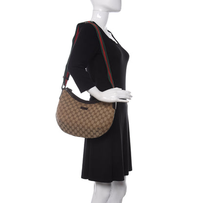 Gucci Monogram Web Medium Half Moon Hobo Dark Brown 2 of 10