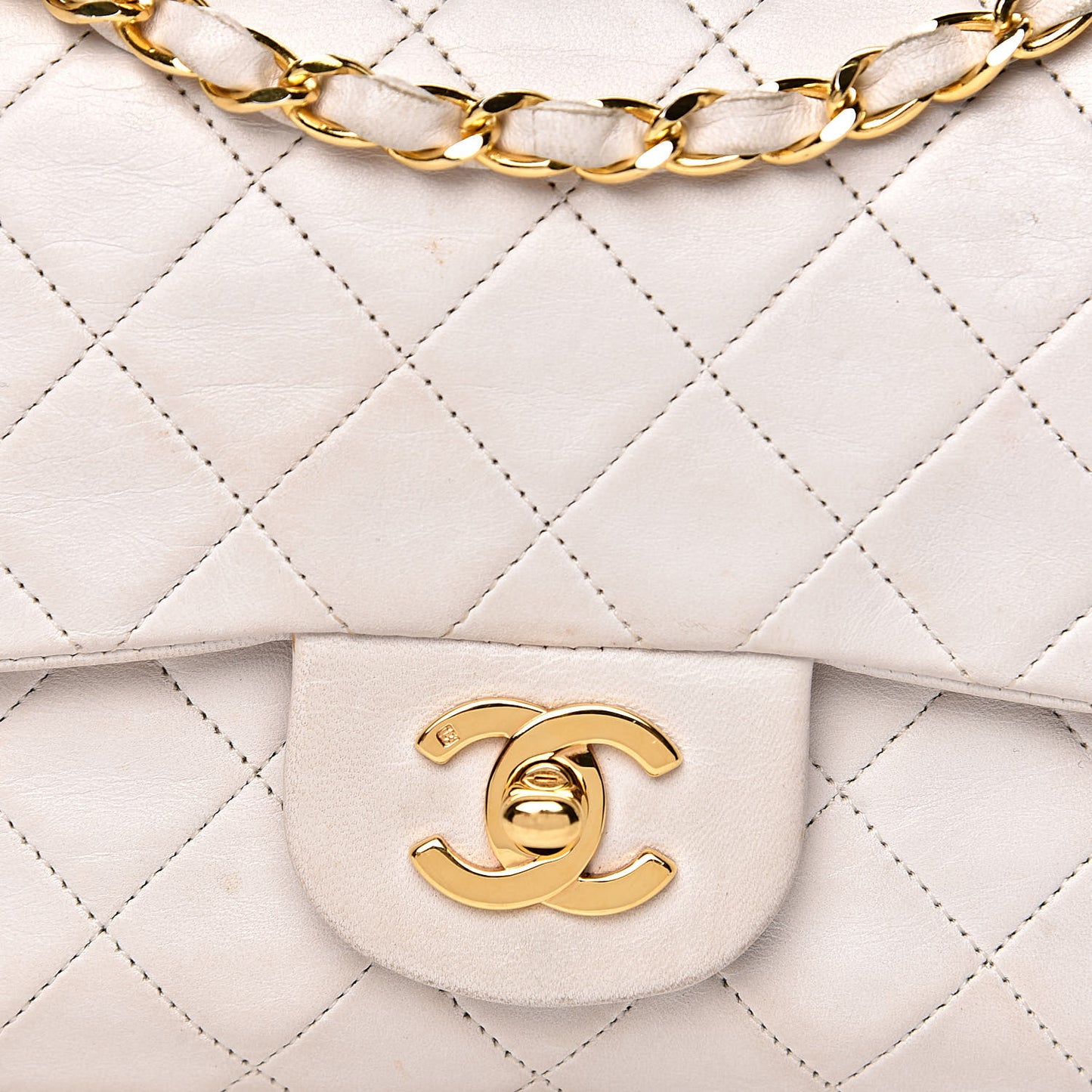 Lambskin Quilted Small Double Flap White