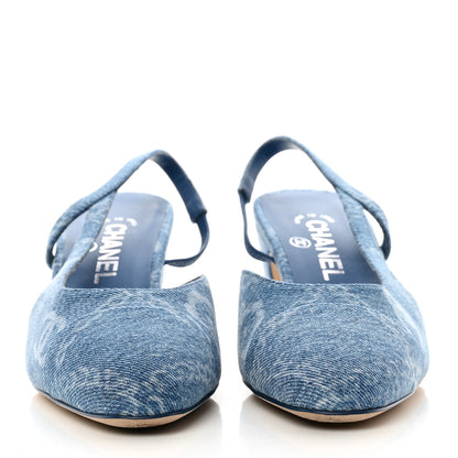 Chanel Denim Cap Toe Denim Slingback Pumps 38 Blue 2 of 9