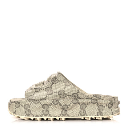 Gucci Cubic Rubber GG Monogram Mens Interlocking G Platform 42mm Slide Sandals 9 Beige Ebony 1 of 8