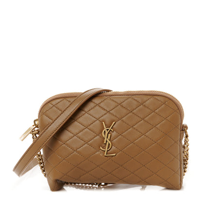 Saint Laurent Lambskin Quilted Gaby Zipped Pouch Dark Cork 1 of 9
