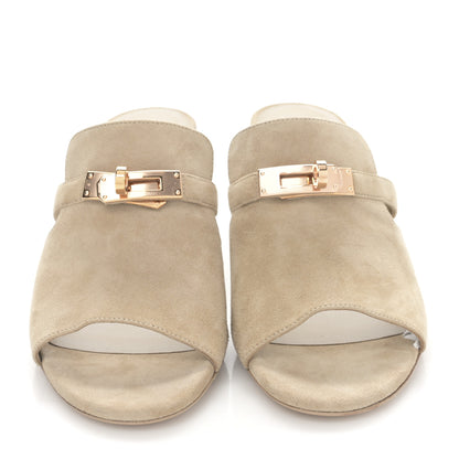 Hermes Suede Goatskin Satin Cute Sandals 37 Beige Argile 2 of 9