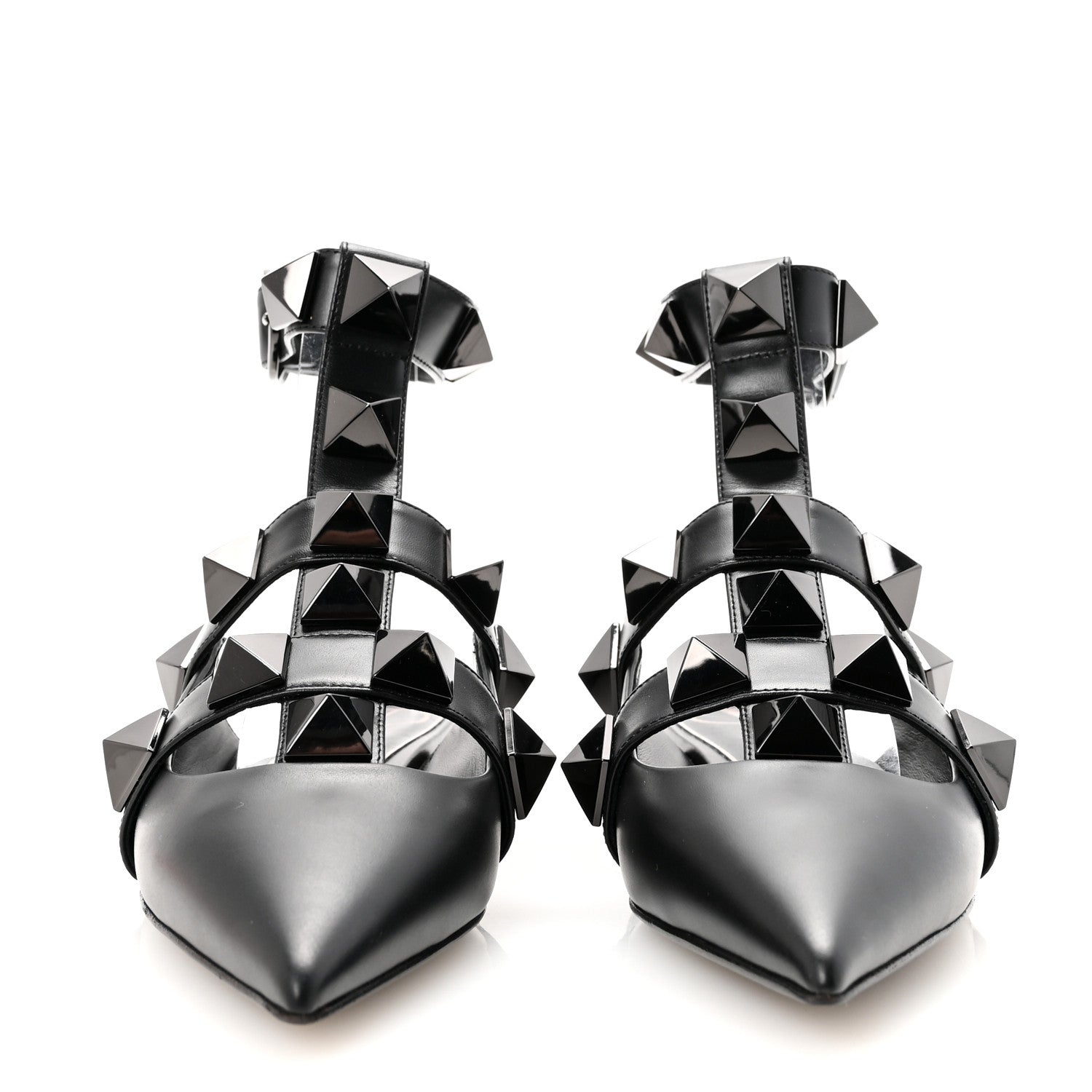 Valentino Garavani Calfskin Monochrome Roman Stud Ankle Strap Flat Mules 35 Black 3 of 9