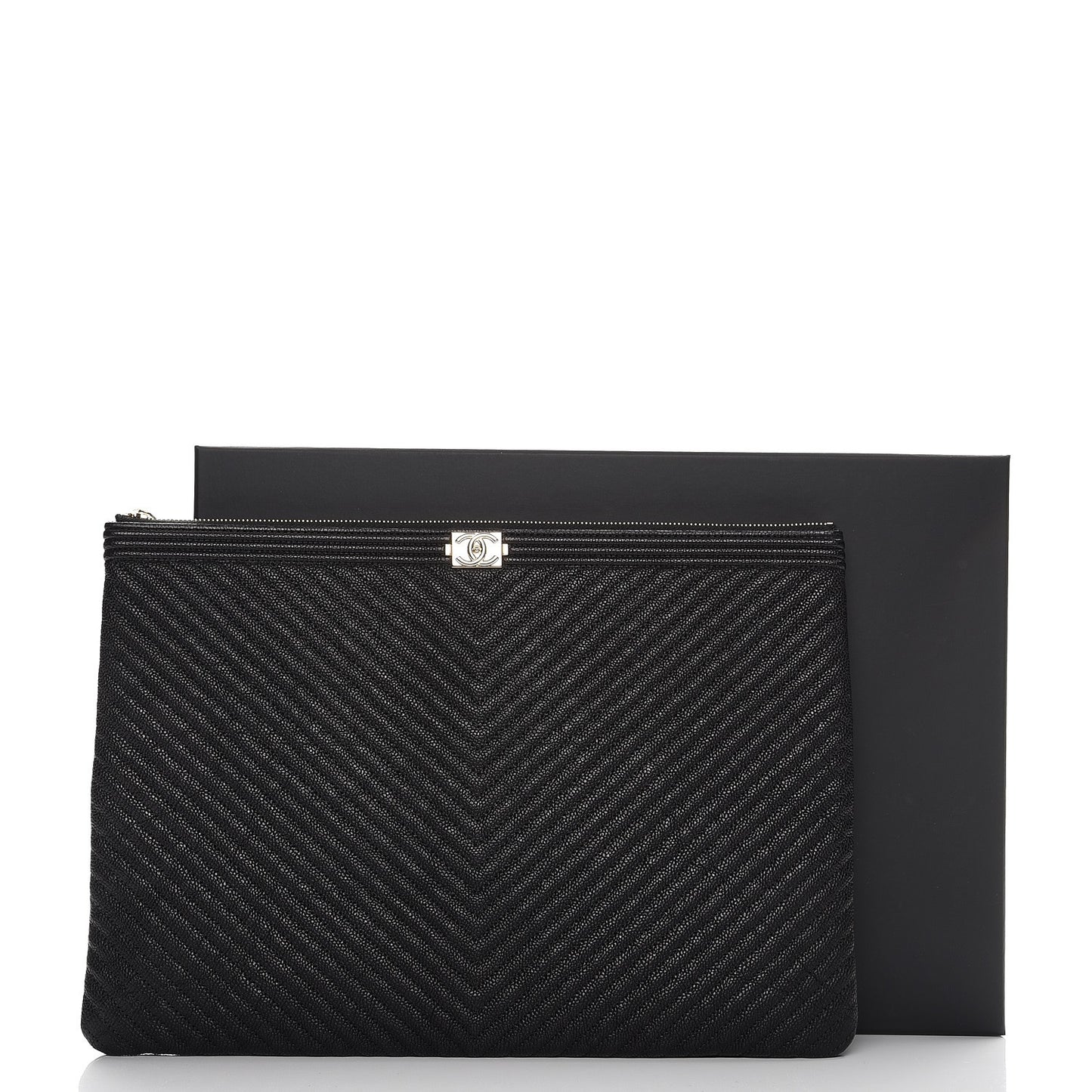 Caviar Chevron Large Boy Cosmetic Case Black
