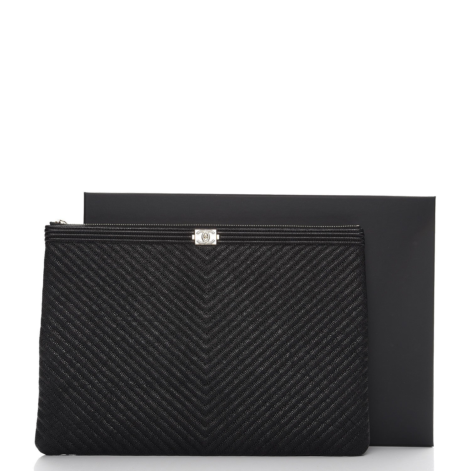 Chanel Caviar Chevron Large Boy Cosmetic Case Black 8 of 8