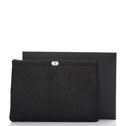 Chanel Caviar Chevron Large Boy Cosmetic Case Black 8 of 8