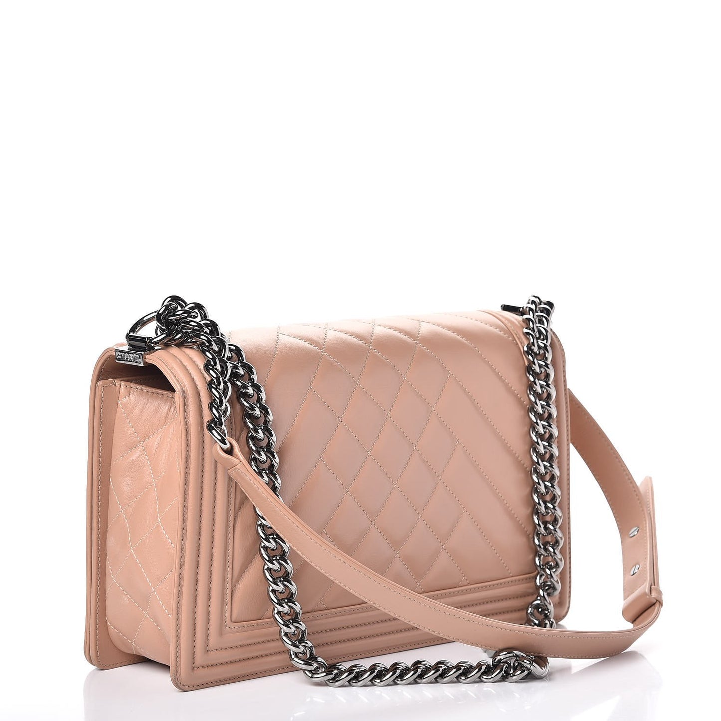 Calfskin Chevron Quilted New Medium Boy Flap Beige