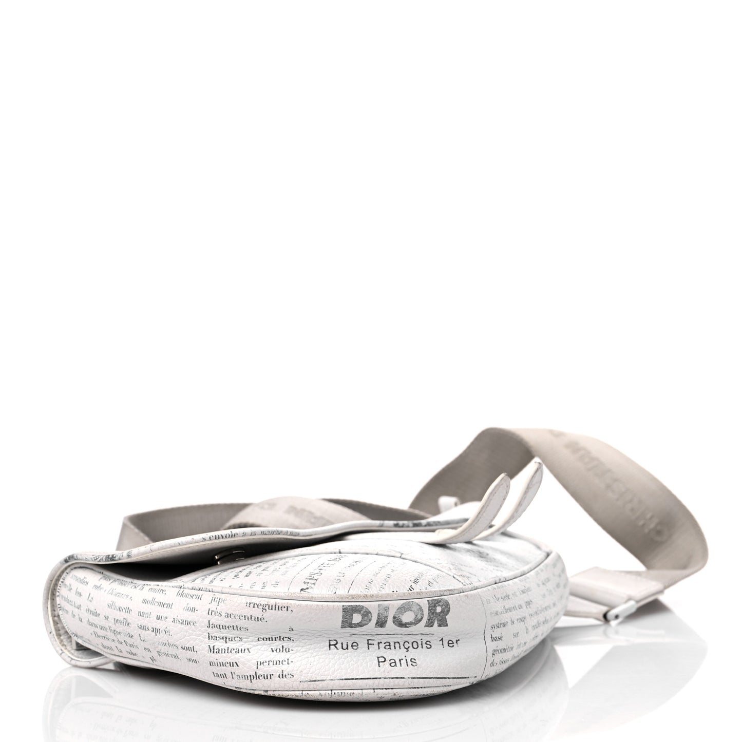 X DANIEL ARSHAM Grained Calfskin Newspaper Print Saddle Bag White