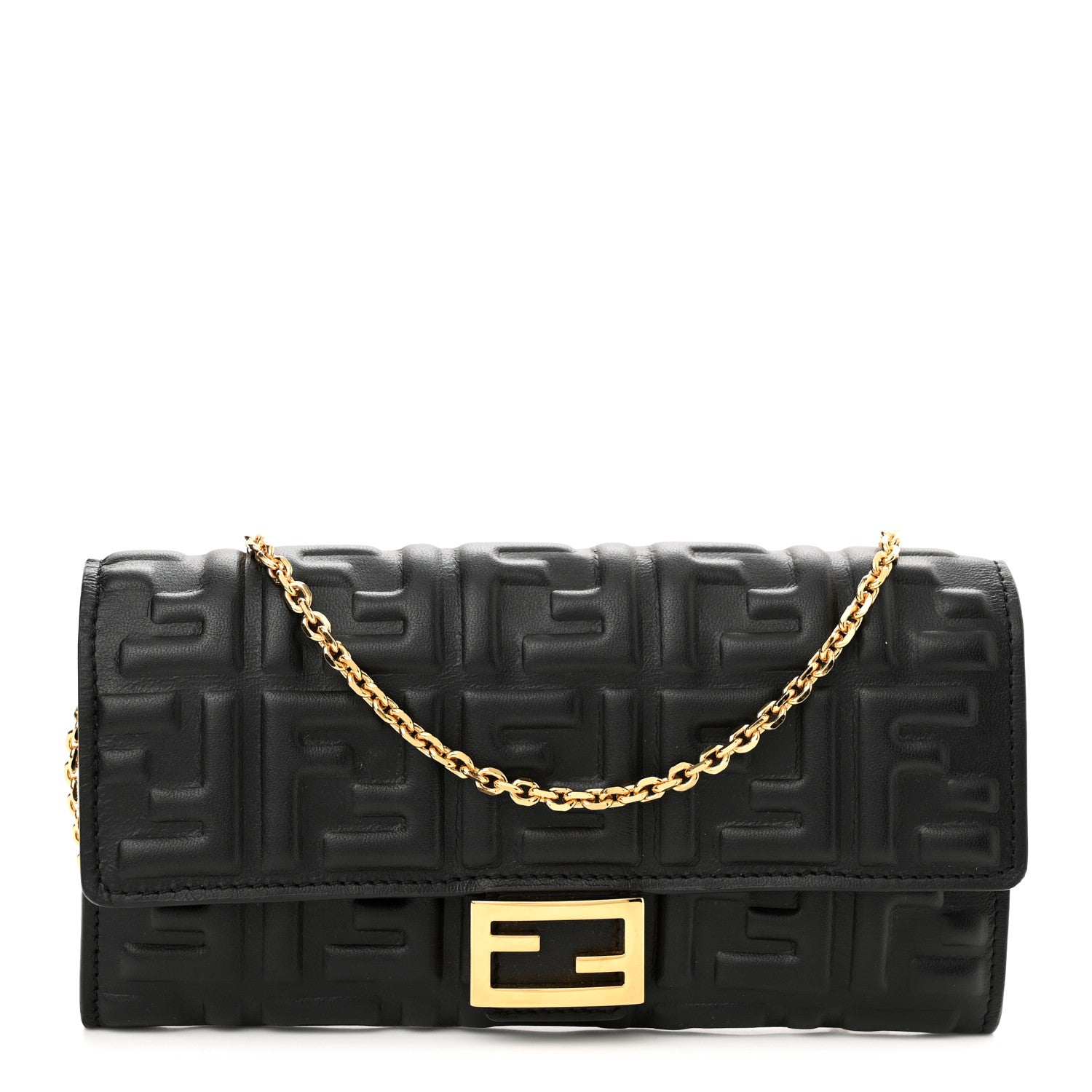 Fendi Nappa Matisse FF Embossed Continental Wallet On Chain Black 1 of 11