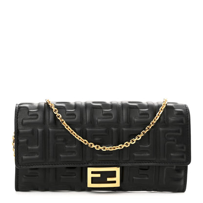 Fendi Nappa Matisse FF Embossed Continental Wallet On Chain Black 1 of 11