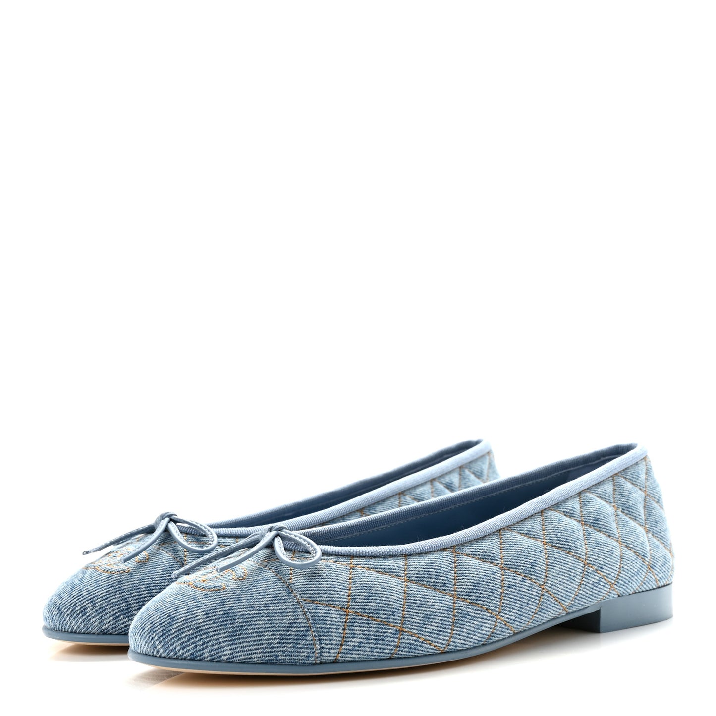 Denim Quilted Cap Toe CC Ballerina Flats 39 Light Blue
