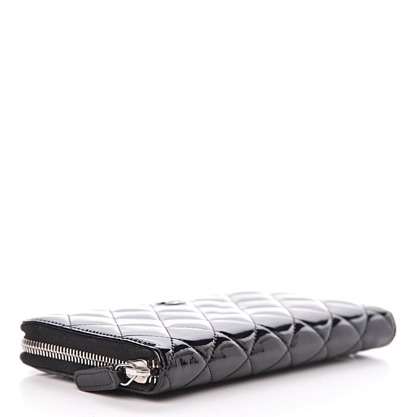Patent Quilted Zip Around Wallet Black
