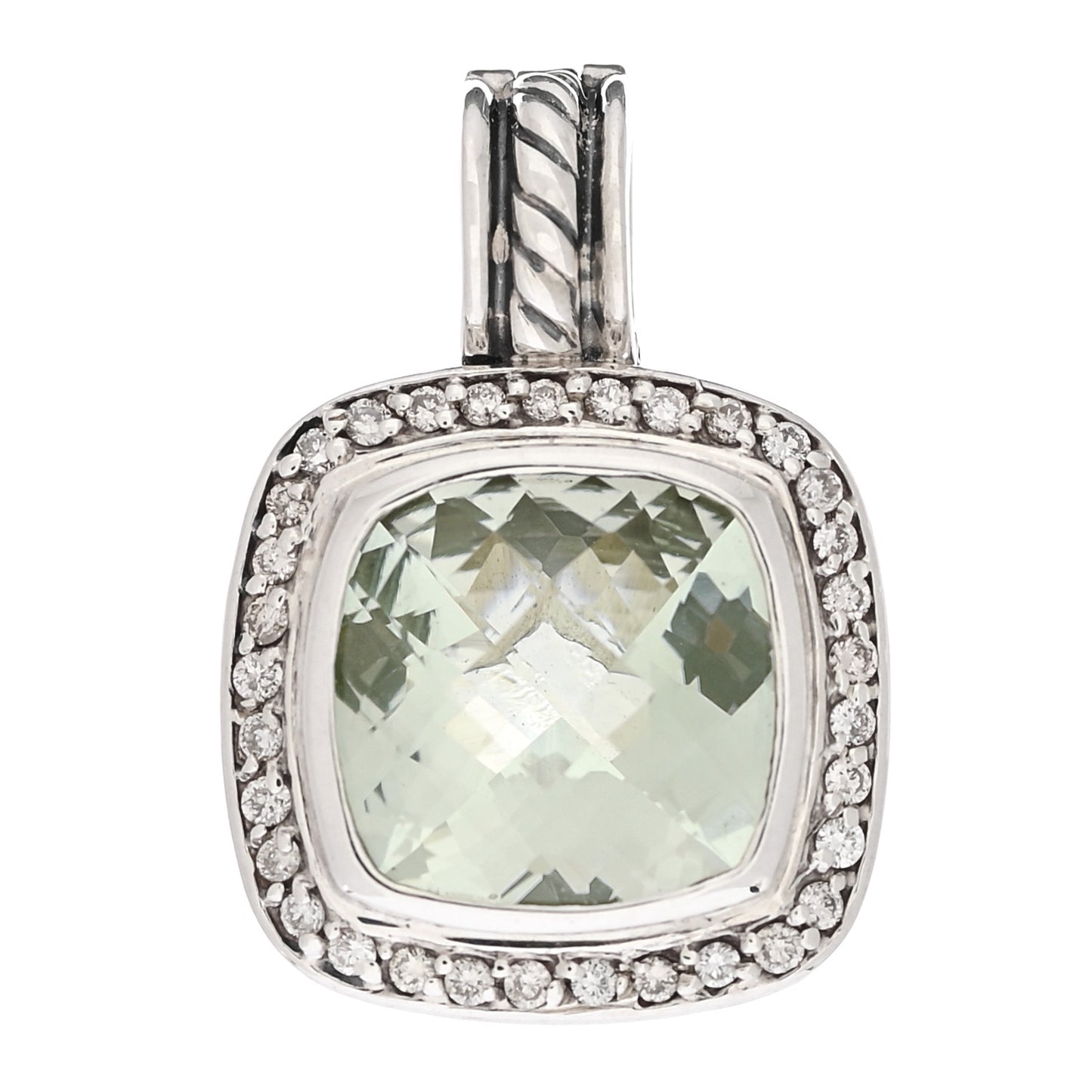 Sterling Silver Diamond Prasiolite 11mm Albion Enhancer Pendant