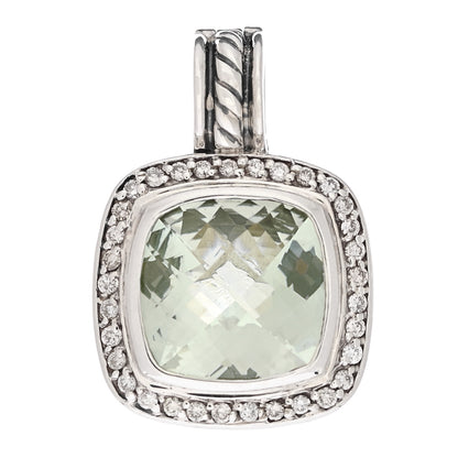 David Yurman Sterling Silver Diamond Prasiolite 11mm Albion Enhancer Pendant 1 of 3