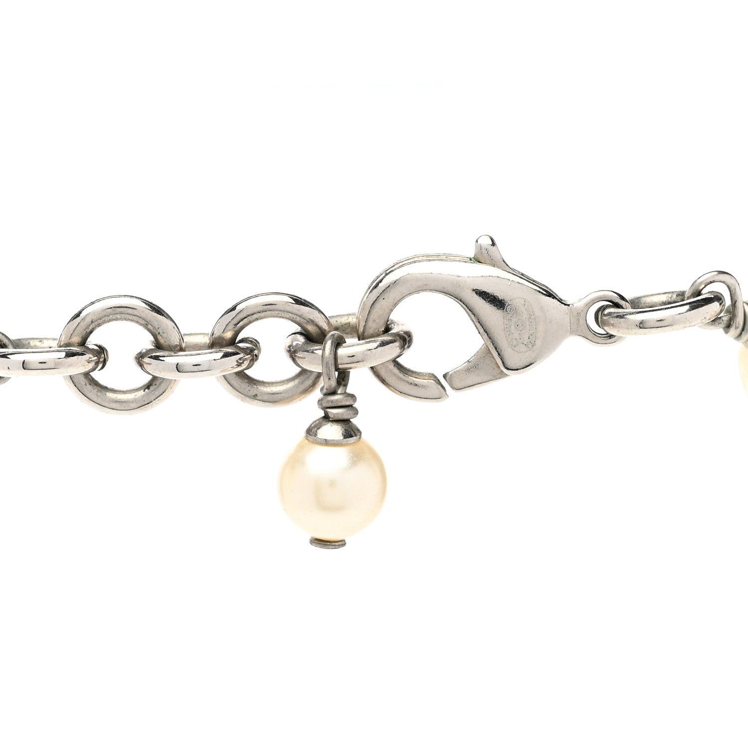 Chanel Graduated Pearl Crystal CC Long Necklace Silver 5 of 8
