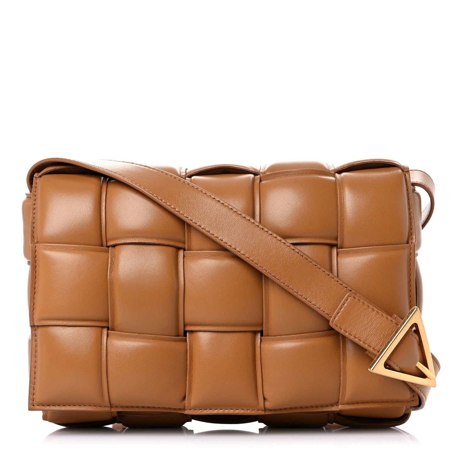 Nappa Maxi Intreccio Padded Cassette Crossbody Bag Caramel