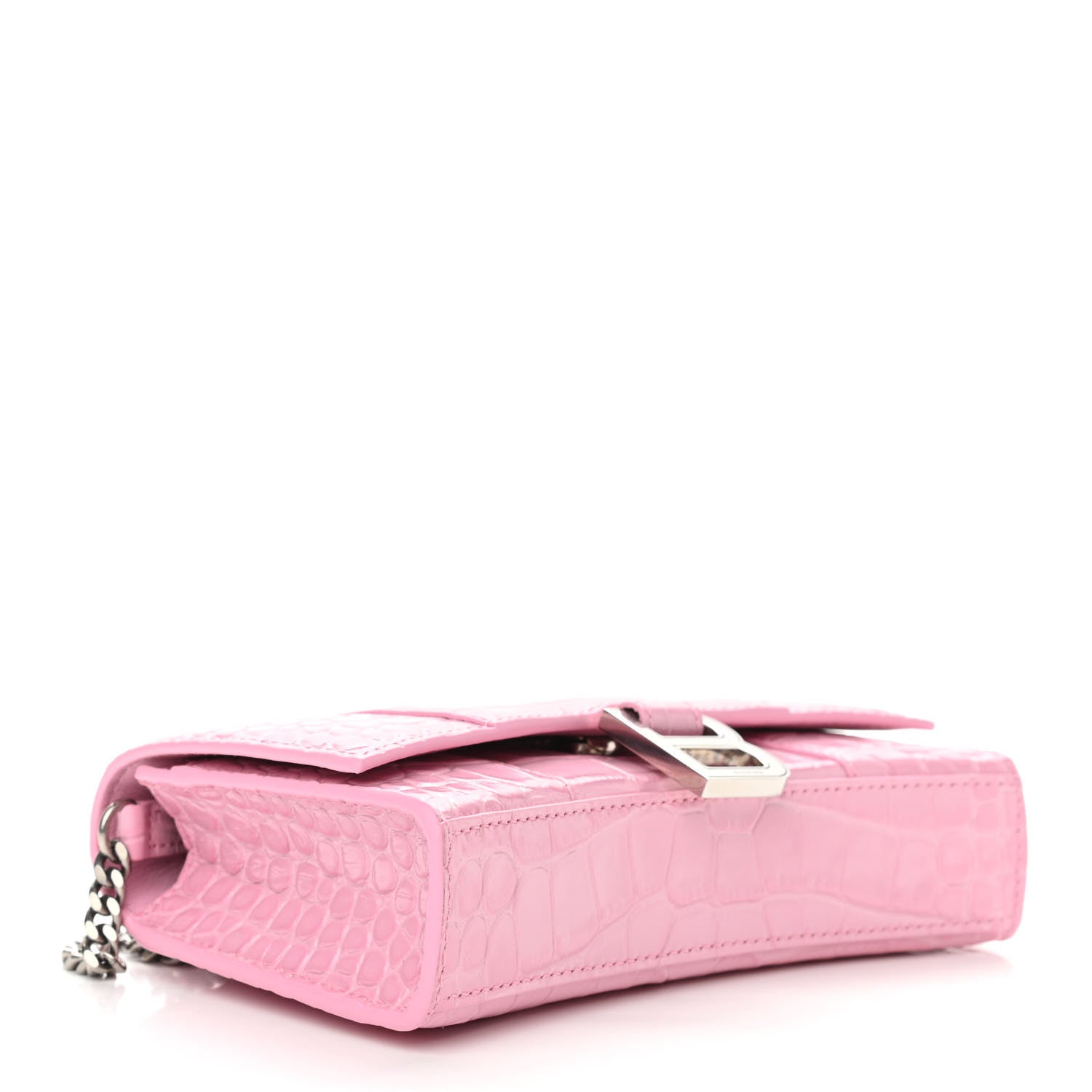 Balenciaga Shiny Calfskin Crocodile Embossed Hourglass Chain Bag Candy Pink 4 of 10