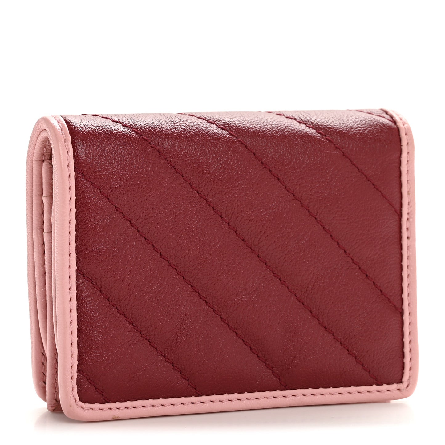Azalea Calfskin Enamel Matelasse Diagonal Torchon GG Marmont Card Case New Cherry Red Wild Rose